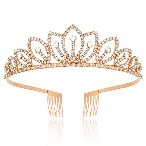 Tobatoba Princesa Tiara para meninas, tiaras de ouro rosa e coroas para mulheres, coroa de ouro rosa