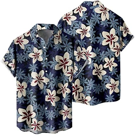 Xxbr camisas havaianas masculinas, botão de praia de verão para baixo de manga curta Árvore de férias