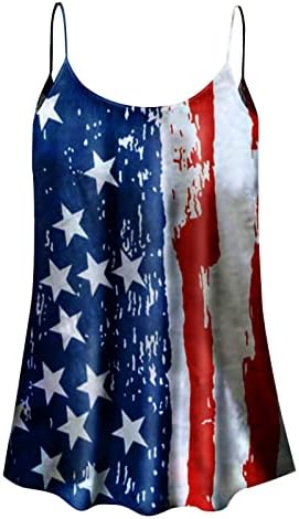 Tampa do tanque Flowy para mulheres, 4 de julho, bandeira dos EUA Print Cami Vest Spaghetti Strap Hide Belly
