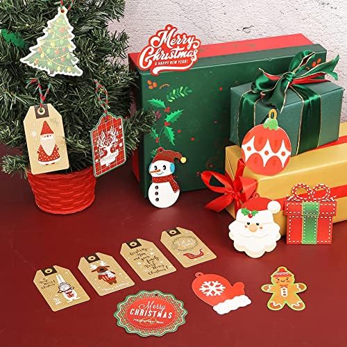 Sallyfashion 150 PCs Tags de presente de Natal com cordas, tags de papel kraft pendurar tags de nome para a festa de férias de natal de natal fvors decoração de árvore de Natal
