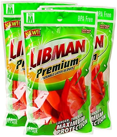 Libman Premium reutilizável luva de látex, média, laranja, 3 pares