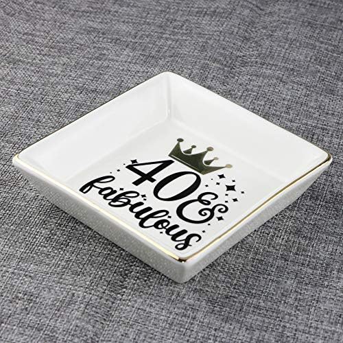 Presentes de aniversário de 40º aniversário para mulheres Cerâmica Anel Dish Trinket Bandeja Presentes