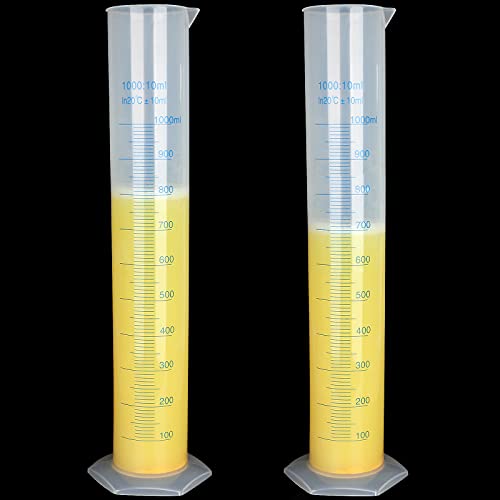 2PACK 1000ML Cilindro de plástico graduado, cilindros de laboratório de marcação de 2 lados, cilindro de medição de ciências claras, balão de tubo de ensaio para ciências domésticas e escolares, desmaios
