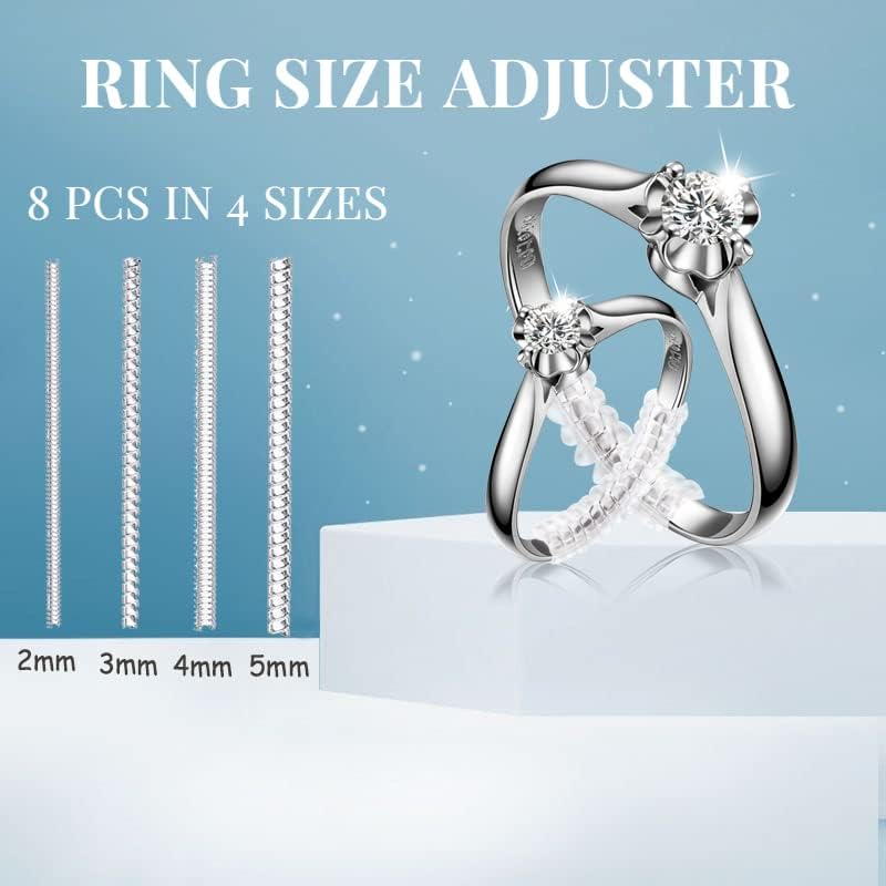 Ajuste do tamanho do anel para anéis soltos - Invisível Spiral Transparent Silicone Ring Guard Clipe Jewelry Ricener Resora Set para fabricar jóias, zizer, guarda, espaçador （8 pacote, 4 tamanhos）