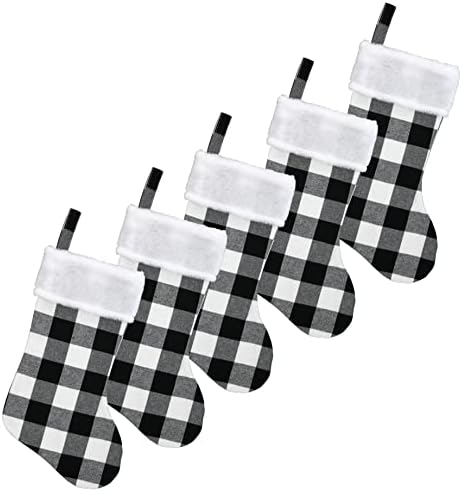 Iconikal Fabric Christmas Stocking, White Buffalo Plaid, 17 polegadas, 5-Pack