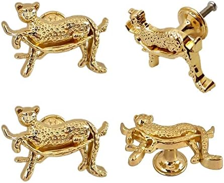 Botões de gabinete de leopardo whagaay ， maçaneta de leopardo de ouro Haowei 4pcs manuseio criativo
