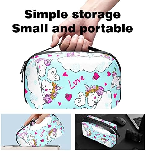 Organizador eletrônico Small Travel Cable Organizer Bag para discos rígidos, cabos, carregador, USB, cartão SD, Valentine Unicorn Peace Dove Heart