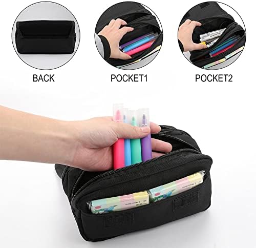 Caixa de lápis de fita da síndrome de Downs com dois compartimentos grandes bolso de bolsa de armazenamento