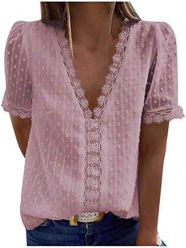 Weny Summer Tops for Women 2022 feminino boho tops v pescoço de lda de renda tops de manga curta bolinhas blusas camisetas