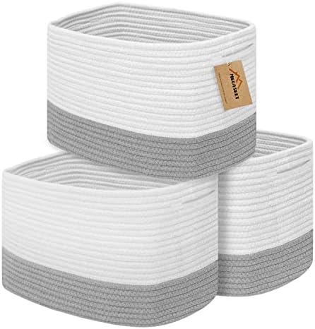 Megasket cestas de armazenamento preto para prateleiras de 3 pacote, 14,9 x 9,4 x 8,6 cestas de corda de algodão para armazenamento, cestas de tecido preto para organizar caixas de armazenamento de armário de bebês decorativos