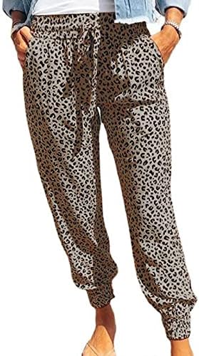 Wankang feminino 2023 macio casual amarração amarra cintura elástica calças soltas de leopardo impresso/cargo com bolsos