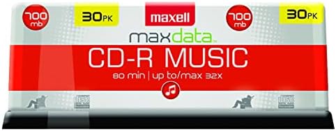 MAXELL - 625335, Ruído de qualidade premium Playback de superfície livre CDS CDS de 700 MB de qualidade - 32x, velocidade de gravação 80 minutos - CDs em branco, armazenamento de CD e suporte de capa de eixo reutilizável - 30 pacote de 30 pacote