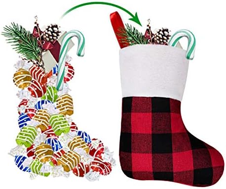 Mini meias de Natal de Limbridge, 24 polegadas de 7 polegadas Buffalo xadrez com manguito macio, decorações clássicas para família inteira, vermelho e preto