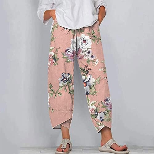 Calças de corredor de mulheres calças cortadas para mulheres Office Women Capri Pants com bolsos de perna larga Casual calça macia