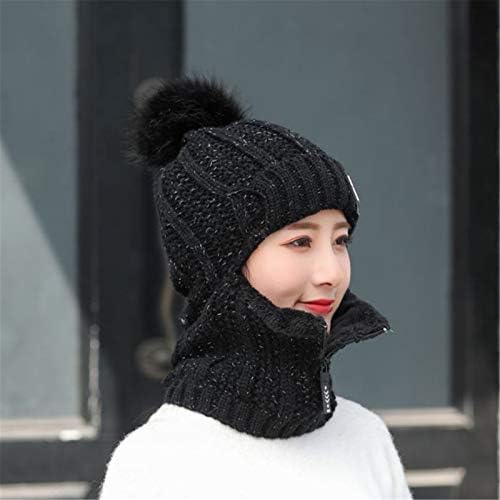 Chapéu de balde de palha Adicione lenço de lenço de lenço de inverno Chapéu de tricô feminino Flocking