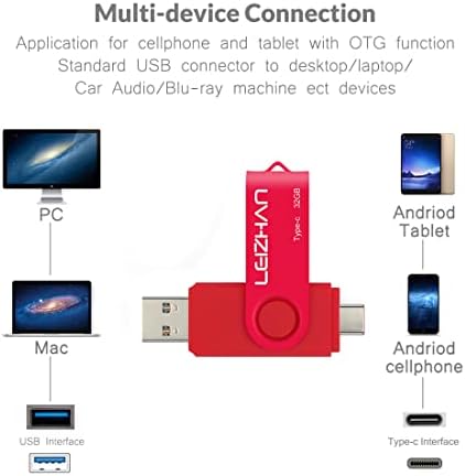 Leizhan 32 GB USB-C Drive flash, unidade USB tipo C 3.0 para Samsung Galaxy Note10, S10, Nota 9, S9, Nota 8, S8, Google Pixel, Red