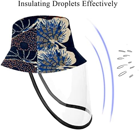 Chapéu de proteção para adultos com escudo facial, chapéu de pescador anti -sun tap, corante japonês impresso folhas retrô