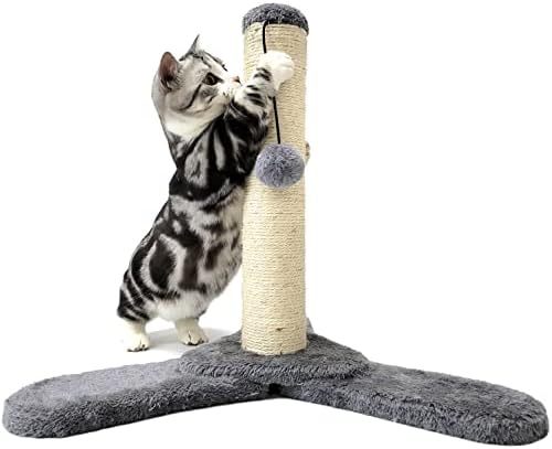 Postagem de arranhões de gato de 18 polegadas de 18 polegadas com bola de brinquedo pendurada, pólo vertical de corda de base da base de tripé resistente para gatinhos internos
