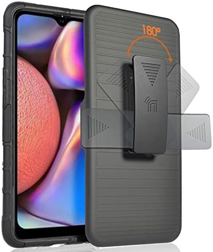 Case com clipe para o Galaxy A10s, capa robusta preta nukellphone [com suporte de alcance para os dedos] + [placa de montagem embutida] + [coldre do quadril de cinto] para o Samsung Galaxy A10s