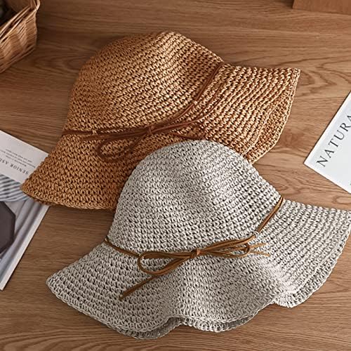 Brim larga feminina Chapéu dobrável Croche Hat chapé de caça de palha de verão chapéu de praia Upf Hat for Women