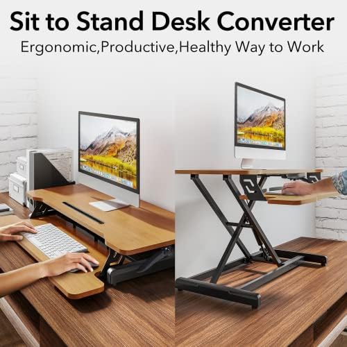 Happyard Standing Desk Converter Black & Wooden Brown
