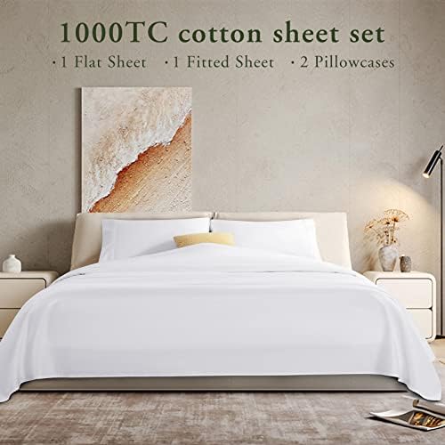 LBRO2M 1000 LINHA CONTATO Folhas de tamanho de algodão egípcio Conjunto de tamanho, lenço de rugas respiráveis ​​4 peças, 16 polegadas de profundidade, bolso de cama de cama macio