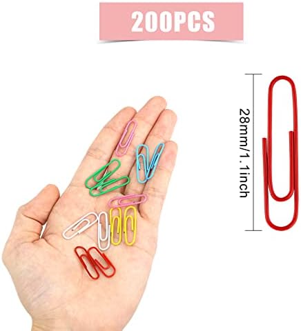 Clipes de papel Kinbom 200pcs, clipes de papel coloridos pequenos clipes de papel u papel de clipe