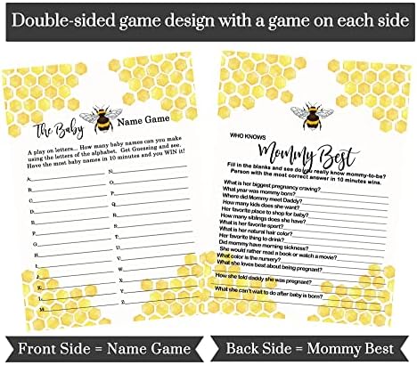 Bumblebee Baby Shower Game 4-in-1 pacote com adivinhe o preço certo, quem conhece a mamã