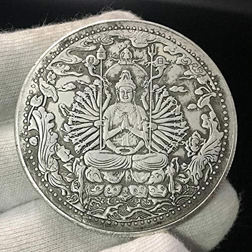 Paramita Heart Sutra Silver Prazed Coin Thousand Hands Guanyin Currency criptografada com caixa de proteção Coin Lucky Coin