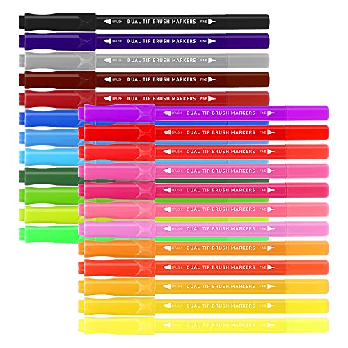 Basics Basics Dual Tip Art Marker, escova e caneta colorida de ponta, 24 cores