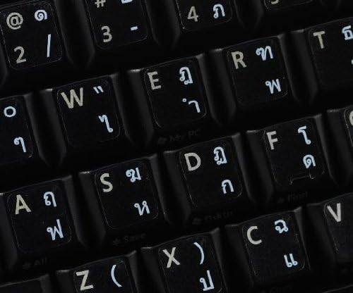 Decalques de teclado tailandês com fundo transparente de letras brancas