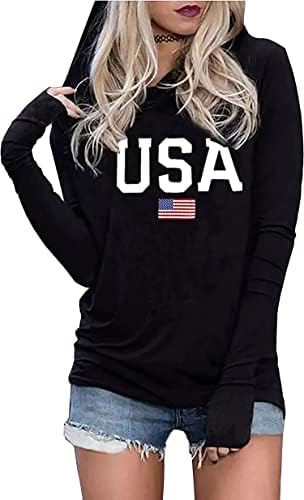 Capuz da moda da bandeira americana Lyeiao para Women USA T-shirt gráfico de 4 de julho de julho de manga longa com capuz tops de pulôver