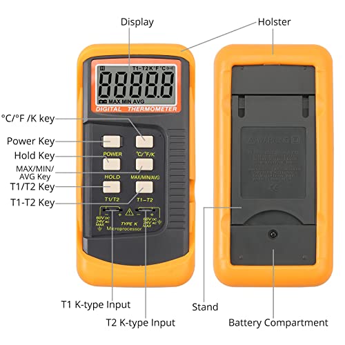 Proster Termômetro digital K Tipo 2 canais de temperatura sondas com 4 termopar o medidor de temperatura -50 ~ 1155 ° C para uso industrial e doméstico