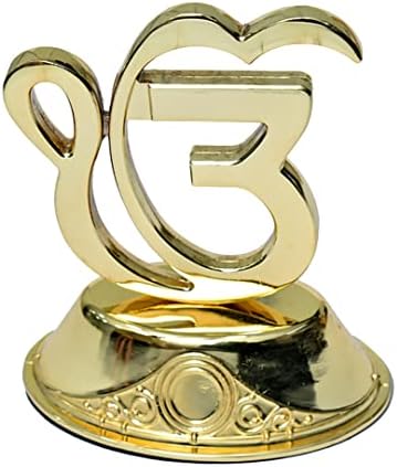 Indian Golden Metal IK Onkar Símbolo para decoração, painel de carros e fins de presentes, 8 polegadas por