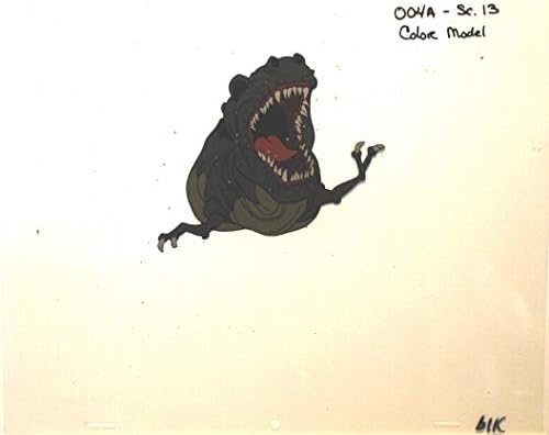 Terra antes do tempo, Original - Don Bluth Studios - Modelo de cor de animação Cel de T -Rex com desenho correspondente