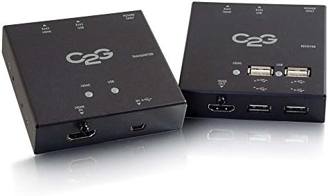 C2G HDMI Extender, HDMI Extender + USB sobre o CAT 5, kit de curto alcance, suporte de 1080p, cabos para ir
