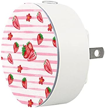 2 Pacote de plug-in Nightlight Night Night Light Pink Strawberry com Dusk-to-Dawn para o quarto de crianças, viveiro, cozinha, corredor