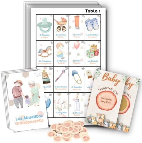 Lumont Baby Shower Loteria -10 Jogadores e 48 cartas - jogos de chá de bebê bilíngues, chá de bebê Juegos para