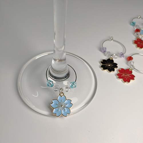AMOSFUN Glass Drink Markers Flores de cerejeira Tags de vinho de charme identificação de vidro