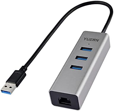 Yuenn USB 3.0 Hub de 3 portas de metal com adaptador Ethernet Gigabit, USB 3.0 para RJ-45, 10/100/1000