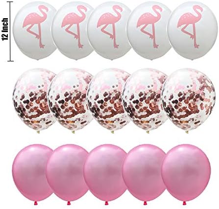 Balões de confete de flamingo roxo, 15 pcs de balões de festas de látex com confetes redondos