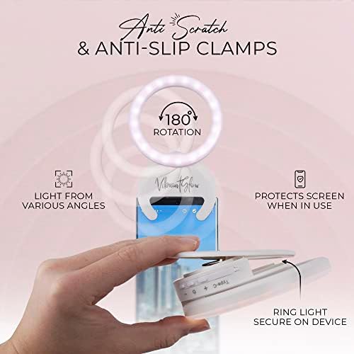 Clipe de luz do anel de telefone de brilho vibrante - Luz de anel de selfie rotativa para o telefone, laptop com cabo de carregamento USB -C - 3 modos de cores e 5 níveis de brilho