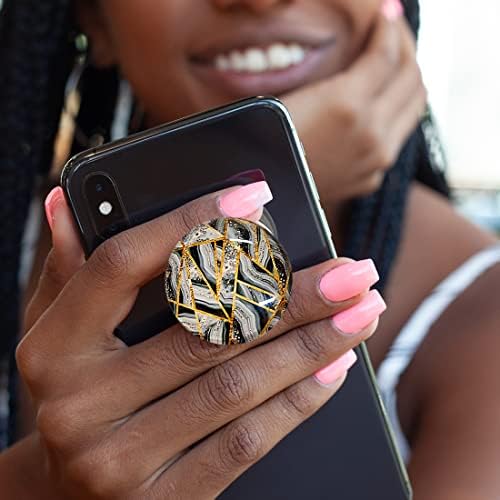 Grip de celular de glitter claro Ksadiye, Rose Gold Gold Geométrico Cinzento Design de mármore preto Expandível