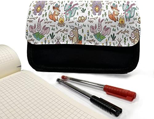 Caixa de lápis de acampamento lunarável, aventura de animais de desenho animado, bolsa de lápis de caneta com zíper duplo, 8,5 x 5,5, multicolor