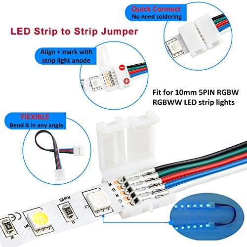 Supernight Kit de conectores de tira LED 5pin LED 10mm 5050 RGBW Os conectores incluem cabo de extensão de 9,8