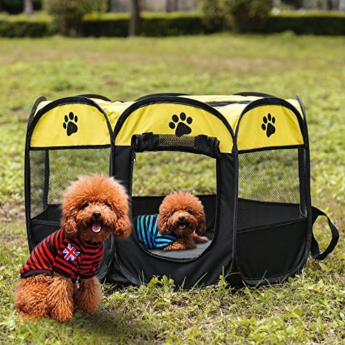 Pop -up tenda pet cisão portadora cachorro gato filhote portátil dobrável pata durável canil amarelo s