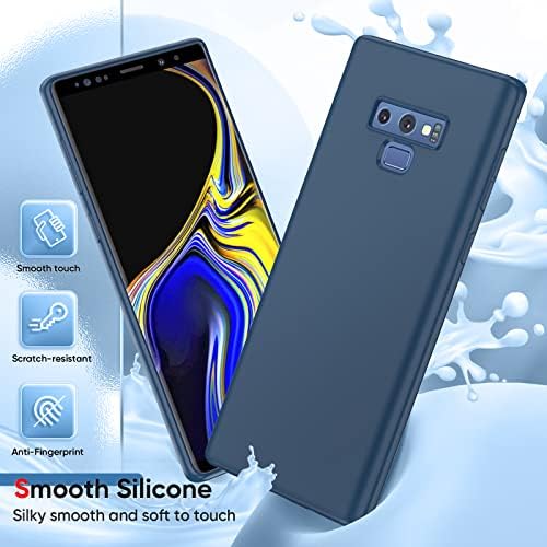 Galaxy Note 9 Caixa telefônica, Samsung Note 9 Case com [2 pacote] Protetor de tela curva 3D e protetor de lente da câmera, tampa de revestimento de microfibra macia de silicone líquido Leyi para Samsung Galaxy Note 9, azul