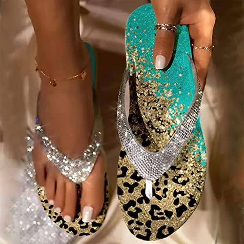 Waserce bling strass sandálias femininas de verão slip slip em leopardo impressão casual de dedão liso