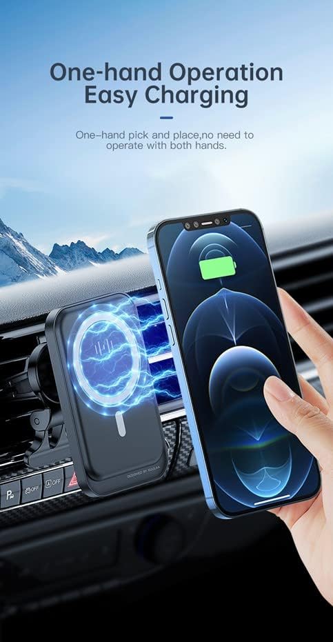 O carregador de carros sem fio magnético do iPhone, compatível com MagSafe, montagem em ventilação de ar,
