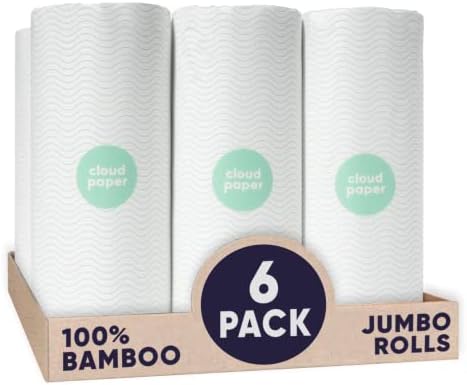 Toalhas de papel de bambu de papel de nuvem-6 rolos de toalhas de papel Ultra Absorvent and Durable Eco-Friendly para limpeza sustentável-embalagens sem plástico certificadas por FSC e toalha de papel sem cloro